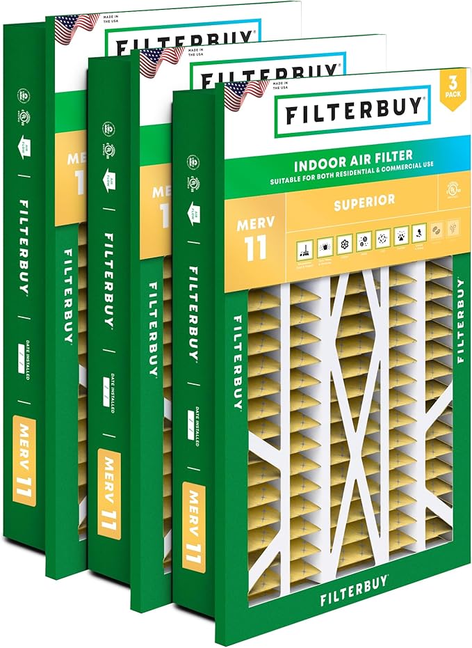 Filterbuy 20x30x5 Air Filter MERV 11 (MPR 1200) Allergen Defense Replacement (3-Pack), Pleated HVAC AC Furnace Filters for Honeywell Return Grille (Actual Size: 18.38 x 28.63 x 3.69)