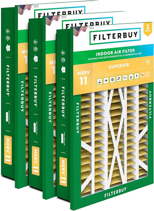 Filterbuy 20x30x5 Air Filter MERV 11 (MPR 1200) Allergen Defense Replacement (3-Pack), Pleated HVAC AC Furnace Filters for Honeywell Return Grille (Actual Size: 18.38 x 28.63 x 3.69)