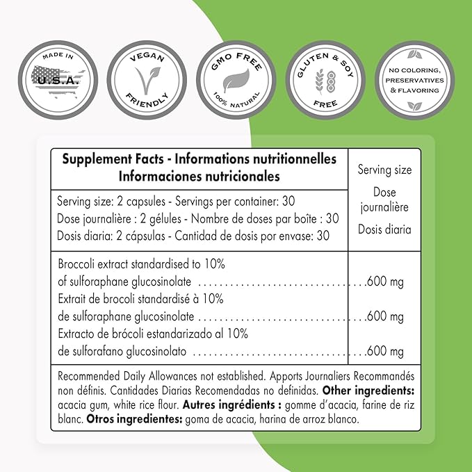 SUPERSMART - Broccoli Sulforaphane 300 mg - Standardized to 10% Sulforaphane Glucosinolate - Immune System Booster | Non-GMO & Gluten Free - 60 Vegetarian Capsules