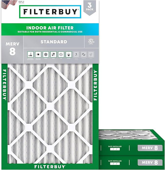 Filterbuy 20x30x2 Air Filter MERV 8 Dust Defense (3-Pack), Pleated HVAC AC Furnace Air Filters Replacement (Actual Size: 19.75 x 29.75 x 1.75 Inches)
