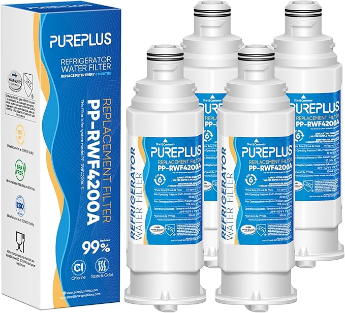 PUREPLUS DA97-17376B Replacement for Samsung HAF-QIN, HAF-QIN/EXP, DA97-08006C, RF23M8070SG, RF23M8070SR, RF23M8090SG, RF23M8090SR, RF23M8570SR, RF23M8590SG,RWF4200A, Refrigerator Water Filter,4PACK