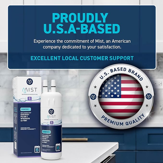 Mist EDR1RXD1 Refrigerator Water Filter Replacement for Everydrop® Filter 1 – Whirlpool® WHR1RXD1 W10295370A, Kenmore® 46-9081 – 2-Pack – NSF 42 & 372 Certified