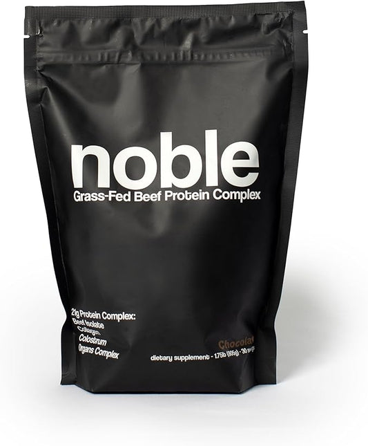 Noble All-in-One Chocolate Protein Powder, 21g Grass-Fed Beef Protein & Collagen, Colostrum & Organ Blend, Whey-Free, Seed Oil-Free, Zero-Carb, 30 Servings (1.75lbs)