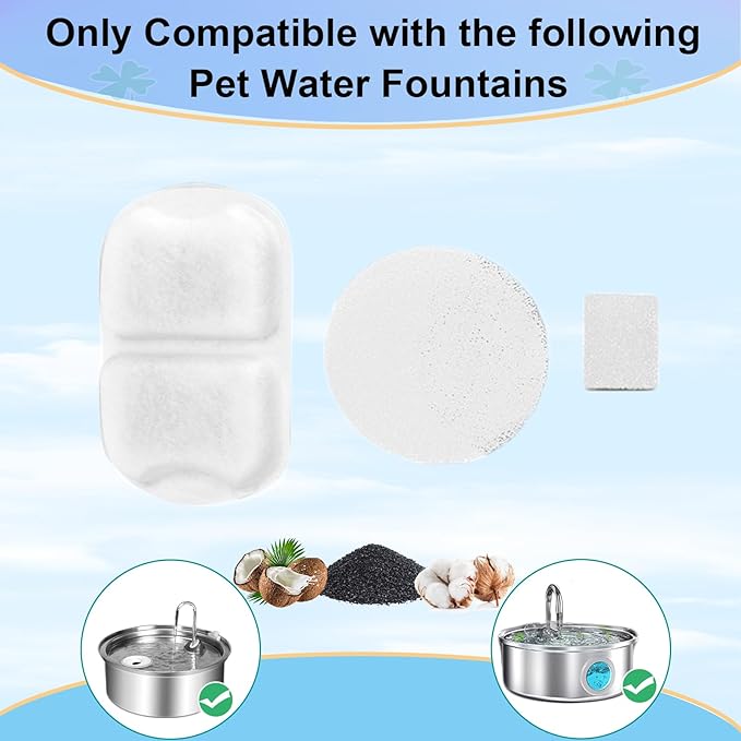Cat Water Fountain Filter,Dog Water Filter Replacement for 7L/230oz Stainless Steel Dog Fountain,Activated Carbon Dog Water Fountain Filter,8 Set Pet Fountain Filter Replacement for PWF002