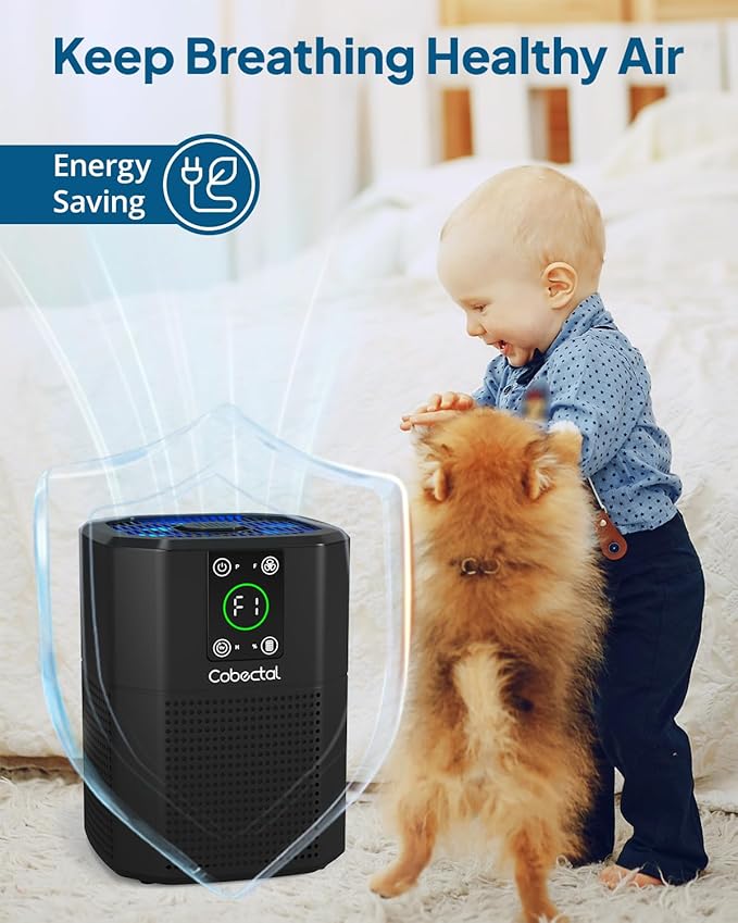 Air Purifier for Home Bedroom, Cobectal Room Air Cleaner with H13 True HEPA 3-in-1 Filter, Aroma Function & Sleep Mode, Desktop Small Air Purifier for Office, Dorm, Hotel, RVs (Black)
