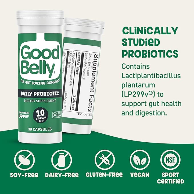 GoodBelly Probiotic Capsules for Digestive Health | Vegan Probiotic Supplement with 10 Billion Live Cultures | Probiotics for Women & Men | 30 Capsules