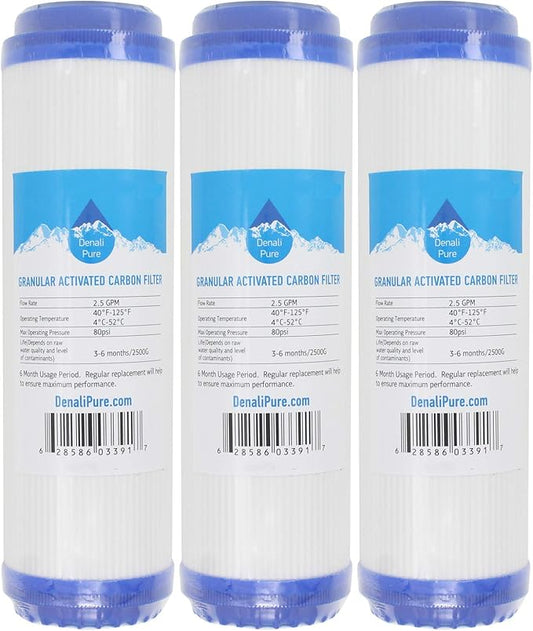 3-Pack Replacement for Compatible with GE GX1S01R Granular Activated Carbon Filter - Universal 10-inch Cartridge Compatible with GE SINGLE STAGE DRINKING WATER FILTRATION UNIT - Denali Pure Brand