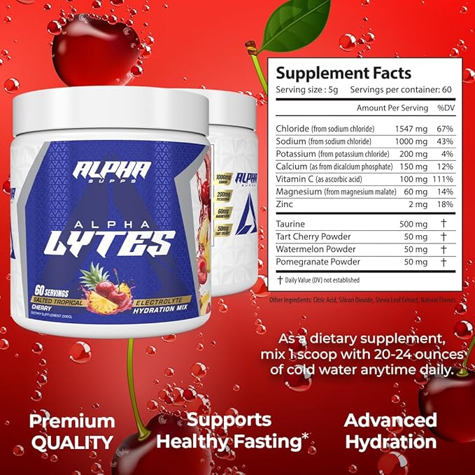 Lytes - Daily Electrolyte Hydration Drink Mix Powder - Sugar-Free, Zero Calorie Instant Formula with Trace Minerals and Antioxidants (60 Servings, Salted Tropical Cherry)