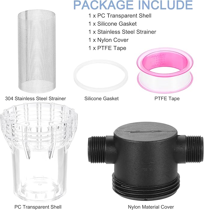 uxcell Pressure Washer Filter 3/4" NPT Female Thread, Inline Mesh Strainer Attachment, Outlet for Pipe Strainer, Stainless Steel Screen with Sealant Tape (Size:40 Mesh)