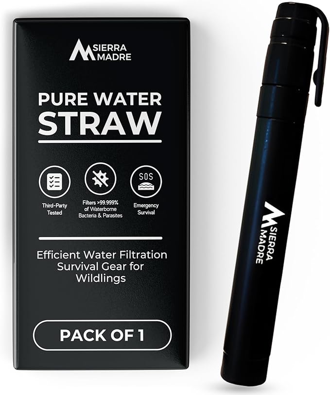 Sierra Madre Pure Water Straw – 264 Gallon Water Filter Purification for Backpacking, Camping, Hiking, Travel - Perfect for Preparedness Survival Gear & Supplies - Portable & Lightweight (Pack 1)