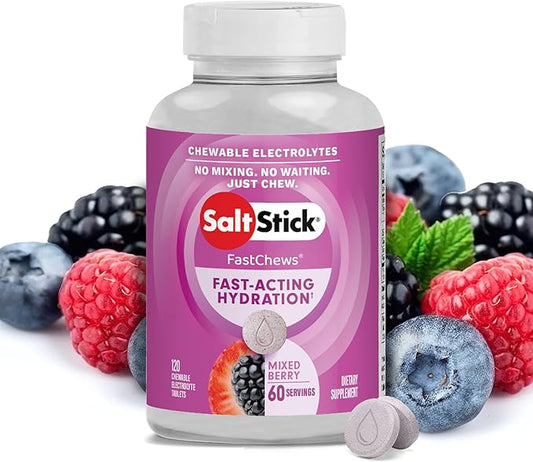 SaltStick Electrolyte FastChews - 120 Mixed Berry Chewable Electrolytes - Salt Tablets for Running and Hydration, Electrolyte Chews - 120 Count