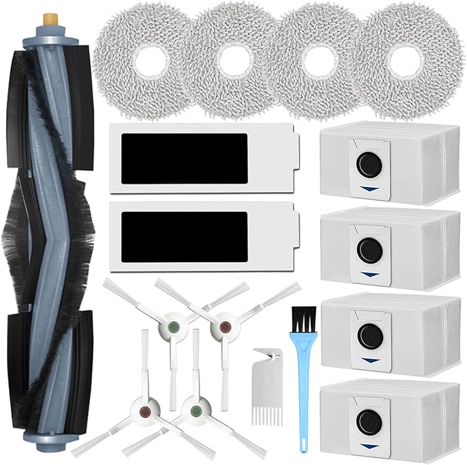 GYLBF Accessories Kit for Ecovacs Deebot T20 Omni, Replacement Parts for Ecovacs Deebot T20 e Omni Vacuum Cleaner, 1 Main Brush, 2 HEPA Filters, 4 Sidebrushes, 4 Mop Pads, 4 Dust Bags