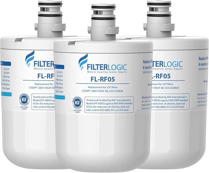 Filterlogic 5231JA2002A Refrigerator Water Filter, Replacement for LG® LT500P®, GEN11042FR-08, ADQ72910911, ADQ72910901, Kenmore 9890, 46-9890, LFX25974ST, LMX25964ST, LSC27925ST, 3 Pack