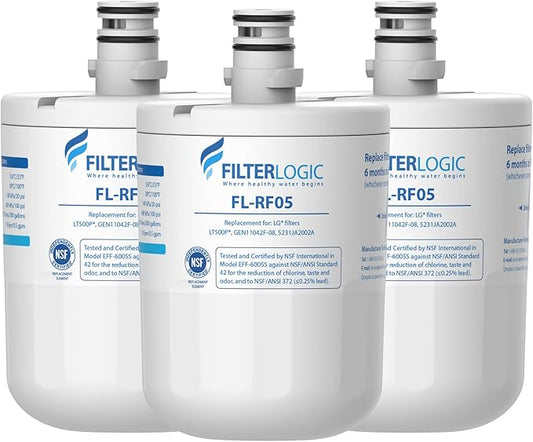 Filterlogic 5231JA2002A Refrigerator Water Filter, Replacement for LG® LT500P®, GEN11042FR-08, ADQ72910911, ADQ72910901, Kenmore 9890, 46-9890, LFX25974ST, LMX25964ST, LSC27925ST, 3 Pack