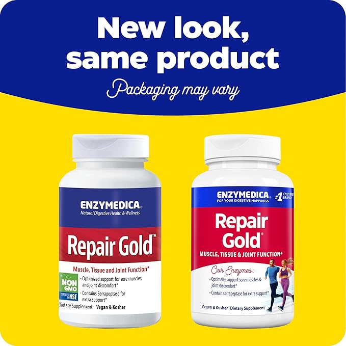Enzymedica, Repair Gold, Proteolytic Enzymes, Joint Support Supplement,[a] Promotes Muscle Recovery & Tissue Function, 30 Count