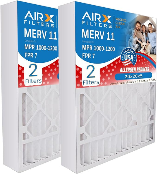 AIRX FILTERS WICKED CLEAN AIR. 20x20x5 Air Filter MERV 11 Compatible with Honeywell FC100A1011 Furnace Filter MERV 11 2 Pack