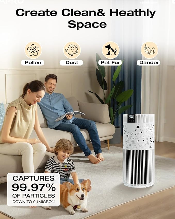 Air Purifier for Home Bedroom up to 1300 ft², HEPA Air purifier with PM 2.5 Display for Home Pets with Washable Pre-Filter, Pattern