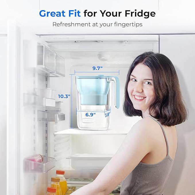 Waterdrop Water Filter Pitcher, 200-Gallon Long-Life, Countertop NSF Certified Water Purifier, Replaces 6,400 Plastic Water Bottles a Year, Reduces Chlorine, PFOA/PFOS, 7-Cup, Blue