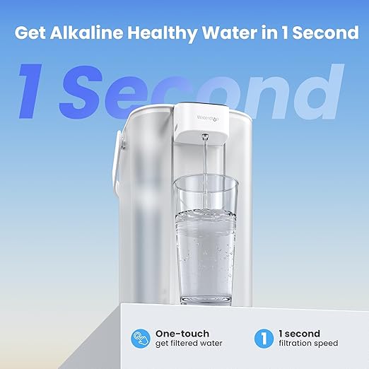 Waterdrop Alkaline Electric Water Filter Pitcher, Rechargeable Water Dispenser, Instant 200-Gallon 15-Cup Countertop Purifier, NSF/ANSI 42, Reduce PFOA/PFOS, Chlorine, Lead, White, with 1 Filter
