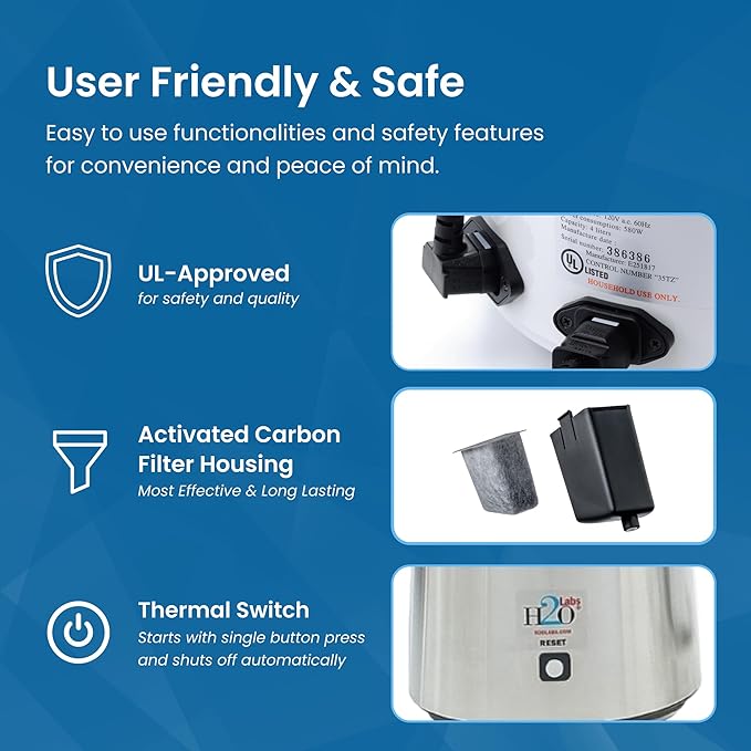 H2o Labs Best-in-Class Countertop Water Distiller - Stainless Steel Home Water Distiller with 1 Gallon Glass Carafe - Porcelain Nozzle Insert & Optimal Heating Element for Pure Distilled Water - 300SS