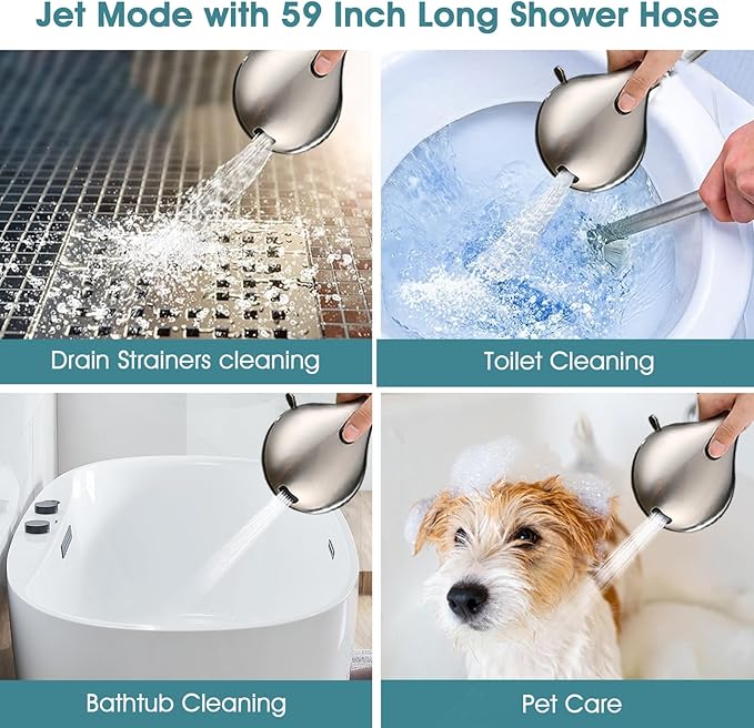 12" x 8" Rectangle High Pressure Rainfall Shower Head with Handheld Combo, 9 Setting Handheld Shower Head, Adjustable Height Shower Extension Arm and Slide Bar for Easy Reach - Brushed Nickel