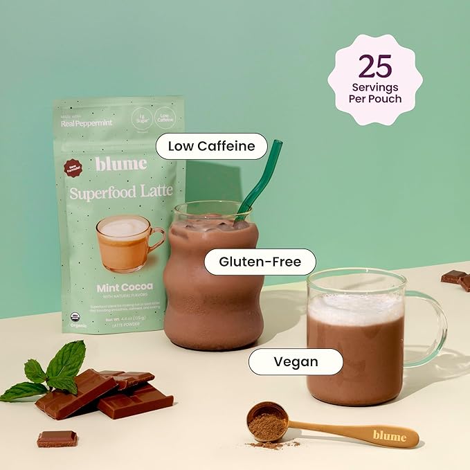Blume Mint Cacao Blend - Superfoods latte with Brain Boosting Adaptogen Organic Cacao - Keto Friendly & Vegan Hot Chocolate - 30 Servings