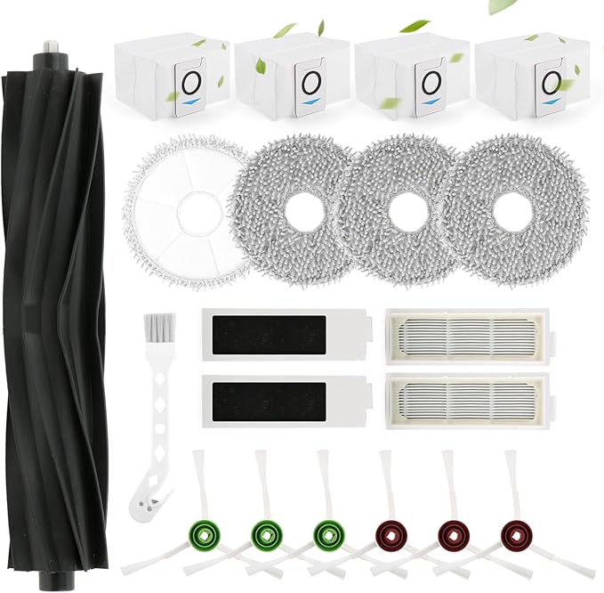 Replacement Parts for ECOVACS DEEBOT T20 Omni/T20 Max/ T20 Pro /T20e Omni Accessories Kit with 1 Rubber Brush,4 Dust Bags,4 Hepa Filters,4 Mop Pads,6 Side Brushes Vacuum Cleaner Set Accessories