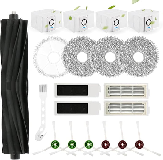 Replacement Parts for ECOVACS DEEBOT T20 Omni/T20 Max/ T20 Pro /T20e Omni Accessories Kit with 1 Rubber Brush,4 Dust Bags,4 Hepa Filters,4 Mop Pads,6 Side Brushes Vacuum Cleaner Set Accessories