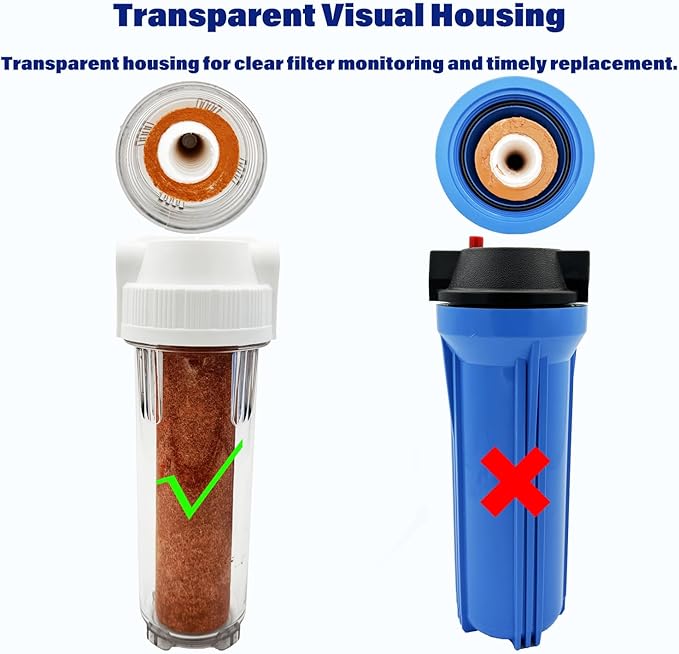 Whole House/RV Water Filter Housing Clear, 10" X 2.5" Inline Sediment Water Filter for RV, Home, Garden, Aquarium, Maple Syrup RO System, 3/4" G Brass Port, R-Type O-Ring, Heavy Duty Bracket-1025CBH