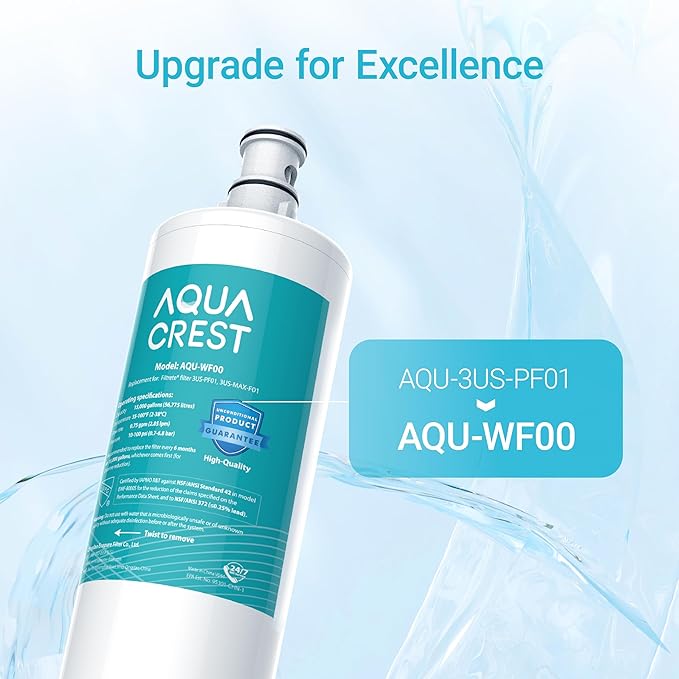 AQUA CREST 3US-PF01 Replacement Filter, NSF/ANSI 42 Certified Replacement for Advanced Filtrete® 3US-PF01, 3US-MAX-F01 Water Filter, Delta RP78702, Manitowoc K-00337, K-00338, HF20 HF25 HF27, 3 Pack