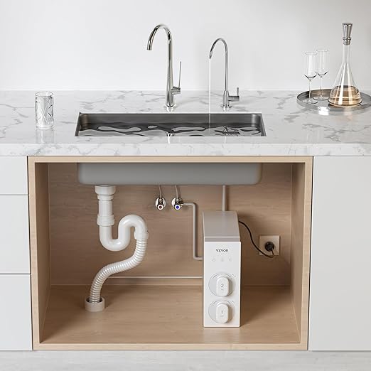 VEVOR Reverse Osmosis System, 400 GPD 8-stage Tankless Reverse Osmosis Water Filter, Certified Under Sink Water Filtration System, 2:1 Pure to Drain, Reduces TDS, Lead, Chlorine, Bad Taste, Odor