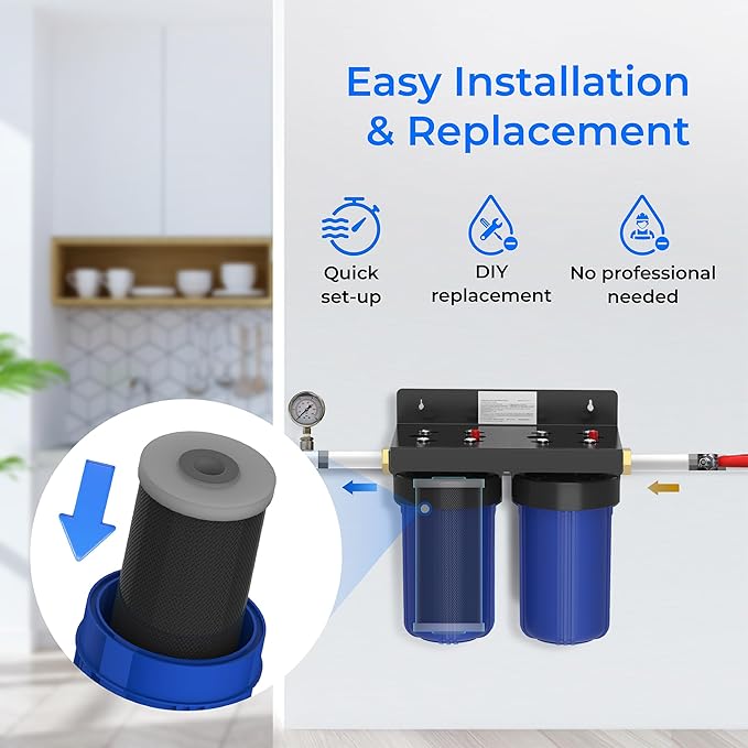 Waterdrop Whole House CTO Carbon Sediment Water Filter Cartridge Replacement for GE® FXHTC, GXWH40L, W10-PR, Culligan® RFC-BBSA,10"X4.5", 5 Micron, 3Pack