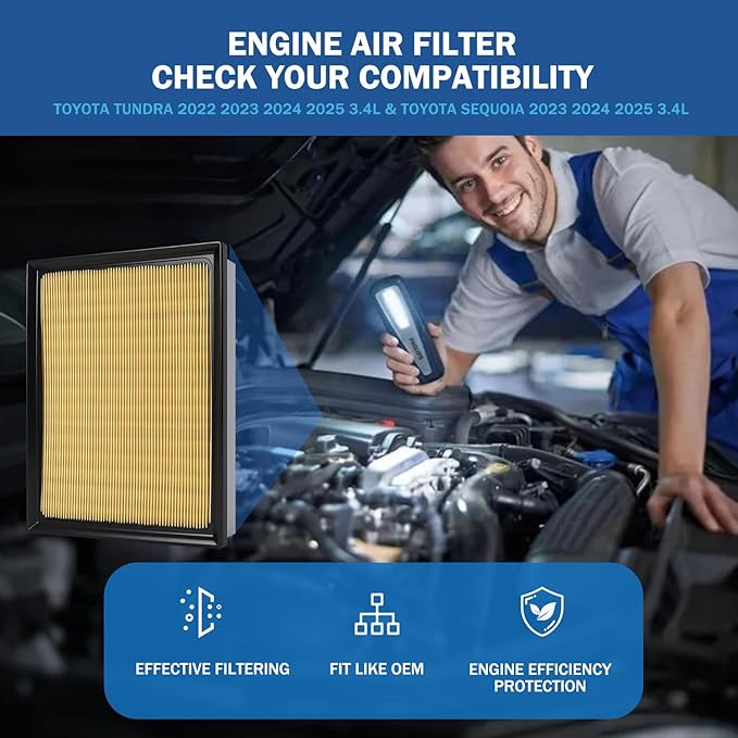 2PCS Engine Air Filter Accessories Compatible with 2022-2026 Toyota Tundra 3.4L / 2023-2026 Sequoia 3.4L Air Filter Automotive Replacement for 17801F4010