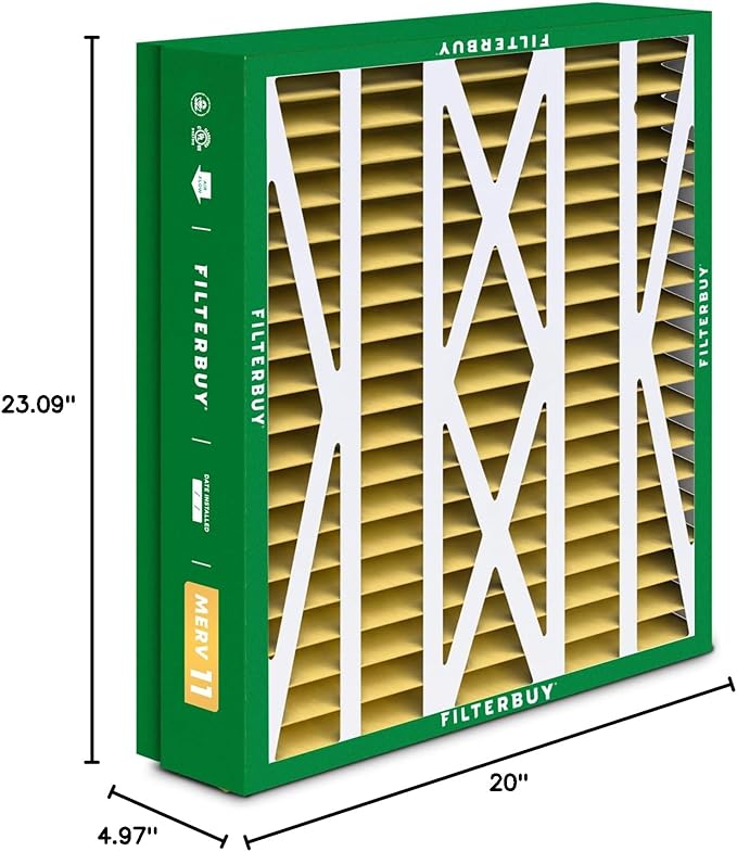 Filterbuy 21x23.5x5 Air Filter MERV 11 Allergen Defense (2-Pack), Pleated HVAC AC Furnace Air Filters Replacement for Trane Perfect Fit & American Standard (Actual Size: 20.00 x 23.09 x 4.97 Inches)