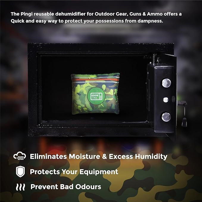Gun Safe Dehumidifier Camouflage - Rechargeable Desiccant Dehumidifier Bags - Reusable & Absorbs Moisture & Humidity - 2x Pack