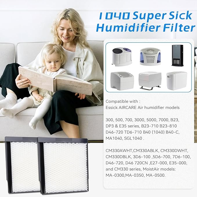 1040 Humidifier Filter for Aircare Essick Bemis MoistAir Humidifier - Replacement Wick Fit Models B40 3D6-100 5D6-700 7D6-100 D46-720 E27-000 E35-000 CM330 B23-810 MA0300 MA-0500 (4 Pack)