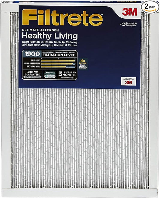 Filtrete 18x24x1 AC Furnace Air Filter, MERV 13, MPR 1900, Premium Allergen, Bacteria & Virus Filter, 3-Month Pleated 1-Inch Electrostatic Air Cleaning Filter, 2-Pack (Actual Size 17.81x23.81x0.78 in)
