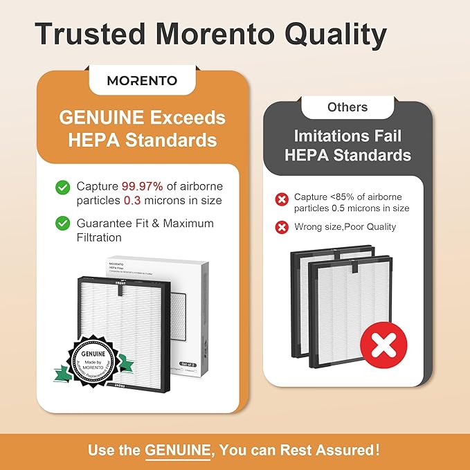 MORENTO 2 Pack HY4866 Genuine Air Purifier Replacement Filter for HY4866 Air Purifier, Original Version