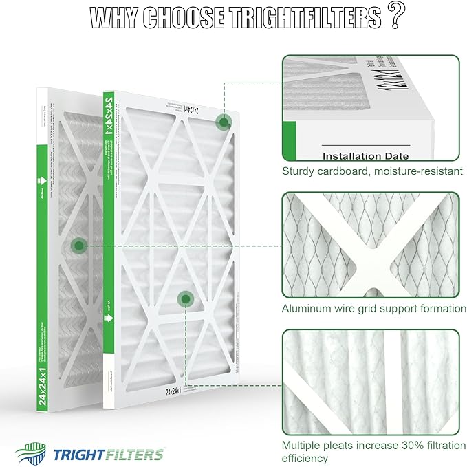 24x24x1 Air Filter 6 Pack, Durable MERV 8 Pleated Home HVAC AC Furnace Filters, Lightweight Compact Air Conditioner Filter Replacement