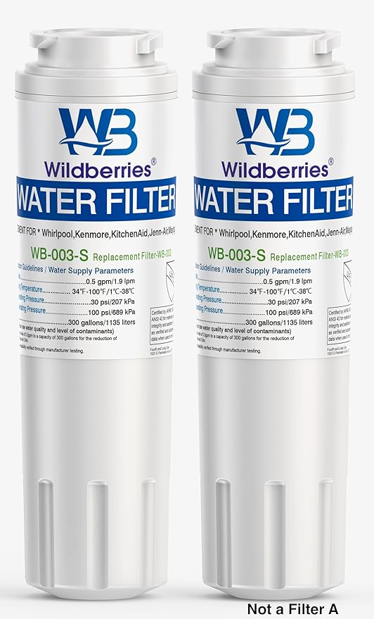Wildberries UKF8001 Refrigerator Water Filter 4 Replacement for Whirlpool®, EveryDrop® EDR4RXD1, WHR4RXD1, 4396395, WRF535SWHZ00 to WRF535SWHZ10, WRF555SDFZ00 to WRF555SDFZ15, FMM-2, 46-9006, 2-PACK