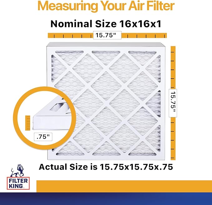 Filter King 16x16x1 Air Filter | 6-PACK | MERV 13 HVAC Pleated A/C Furnace Filters | MADE IN USA | Actual Size: 15.5 x 15.5 x .75"