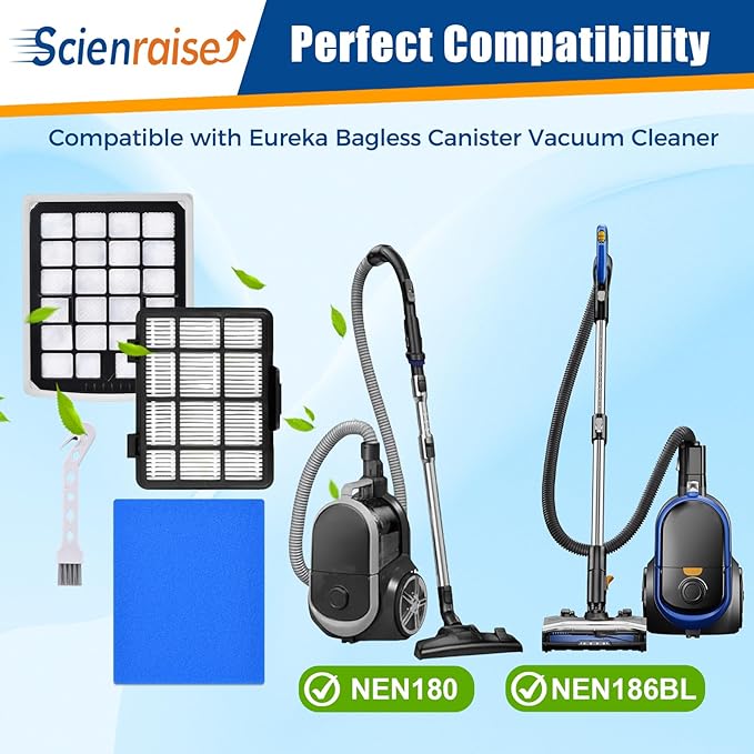 NEN186BL Replacment Filter Compatible with Eureka NEN180 NEN186BL Bagless Canister Vacuum Cleaner, 1 HEPA Filters & 1 Dust Cup Filters Element, 2 Pack