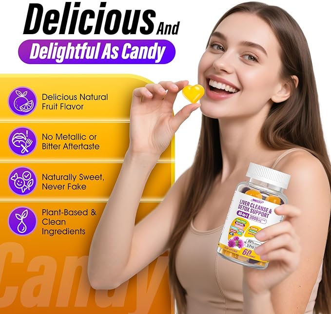 Liver Cleanse Detox & Repair Gummies - 29-in-1 1500mg Milk Thistle Supplement with Beetroot Dandelion Artichoke, Vegan Gummy with NAC TUDCA Vitamins Supports Immune, Boosts Energy, Gut Health, 60 ct