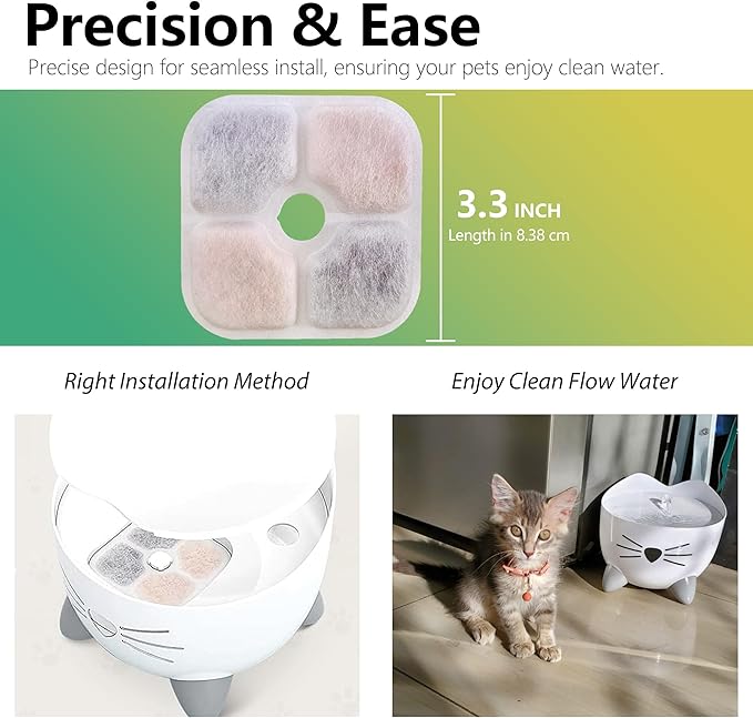 6-Pack Cat Fountain Filter Replacement Compatible with Catit PIXI Water Fountain 85oz/2.5L, Cat Water Fountain Filter Replacement Triple Action Water Filters