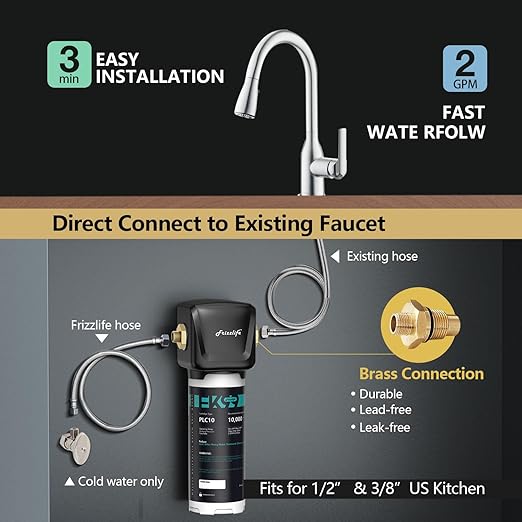 Frizzlife FK99 Under Sink Water Filter System, NSF/ANSI 53&42 Certified, Remove 99.99% Chlorine, Lead, Bad Taste&Odor, Direct Connect, 0.5 Micron, Under Counter Drinking Water Filter