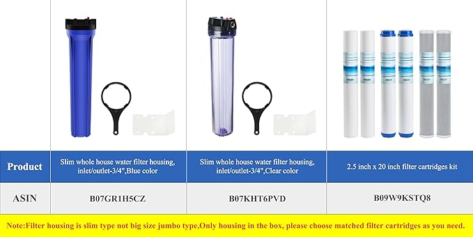 Geekpure 20-Inch Blue Filter Housing for 2.5" x 20" Whole House Water Filtration System - 3/4"NPT Plastic Port