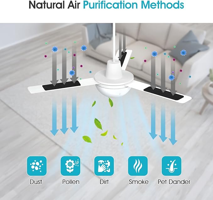 Butto 5-Pack Ceiling Fan Filters for Blades - Strong Adhesive Ceiling Fan Filters for Common Household Contaminants - Unscented Coconut Carbon Fan Air Purifier Pads to Make Air Fresh and Natural