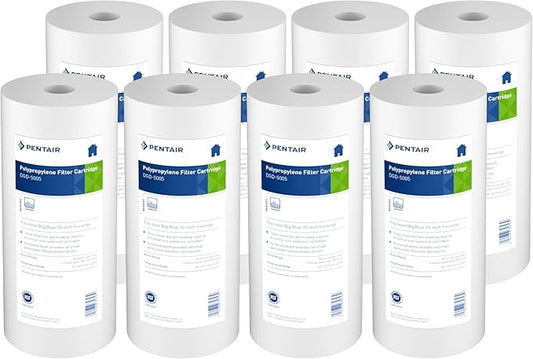 Pentair Pentek DGD-5005 Big Blue Water Filter, 10-Inch Whole House Sediment Filter Cartridge Replacement, Dual-Gradient Density Spun Polypropylene, 10" x 4.5", 5 Micron, Pack of 8