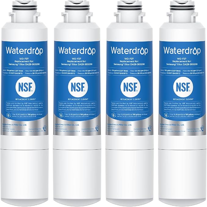 Waterdrop DA29-00020B Refrigerator Water Filter, Replacement for Samsung HAF-CIN/EXP, DA29-00020B-1, Reduce Lead, Benzene, Chlorine, bad Taste and Odor, 4 Filters(Package May Vary)