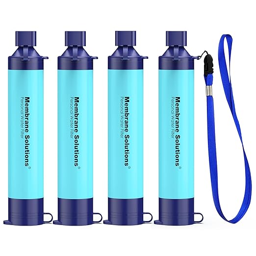 Membrane Solutions 4Pack Water Filter Straw with A Storage Case, Water Filter Cover, Portable Personal Water Purifier Straw Protective Carrying Bag, for Travel Survival Emergency Preparedness